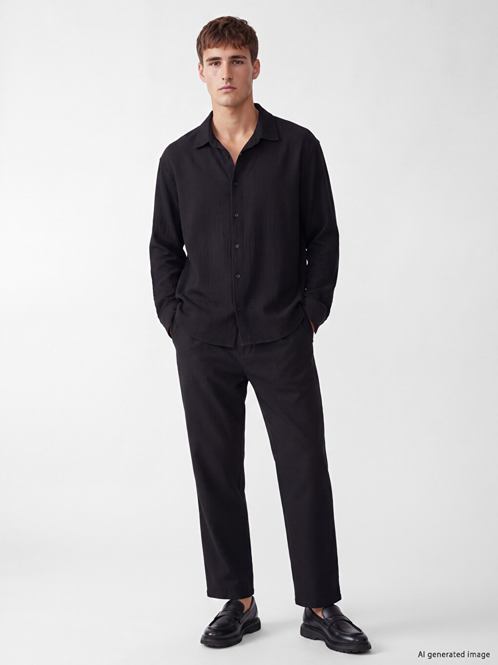 Siyah Relax Fit Erkek Pileli Pantolon-1