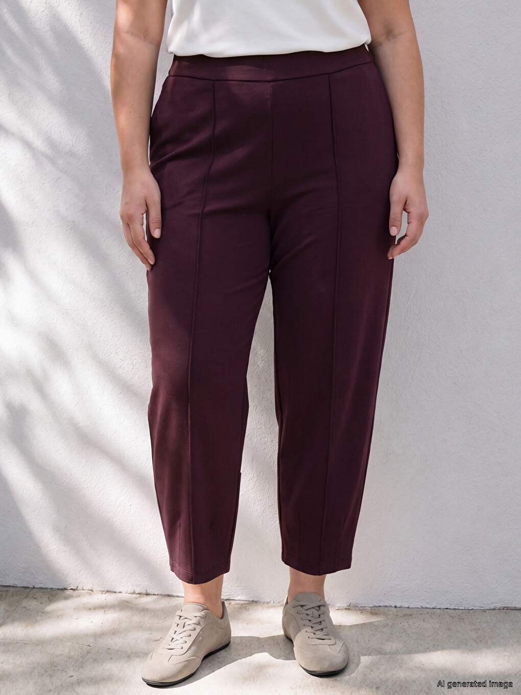 Bordo Büyük Beden Soft Touch Kadın Pantolon-1