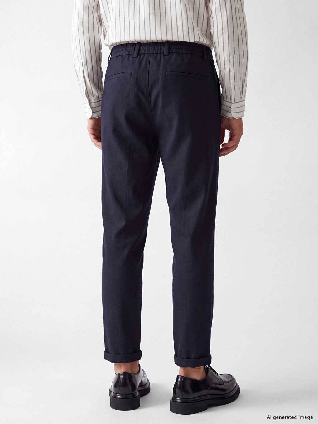 Lacivert Beli Lastikli Ve Bağcıklı Slim Fit Erkek Pantolon-3