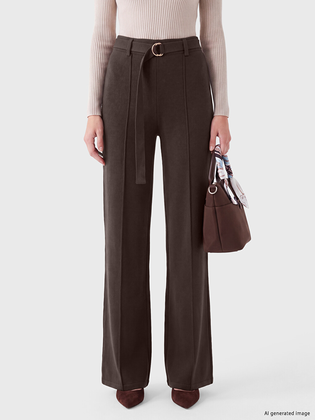 Waist Belted Slim Fit Women's Trousers-1