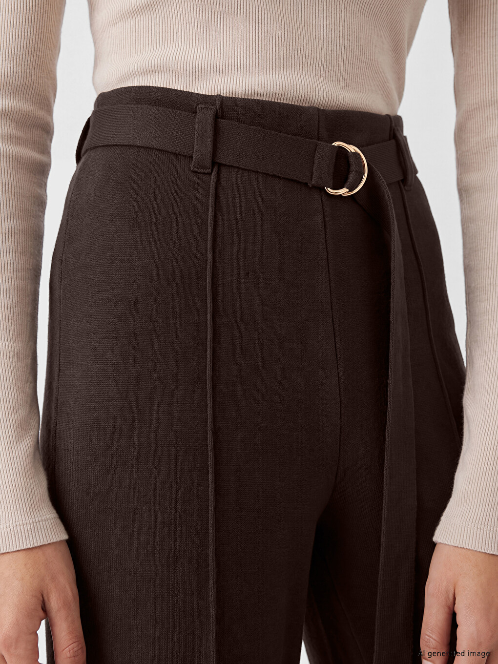 Waist Belted Slim Fit Women's Trousers-2