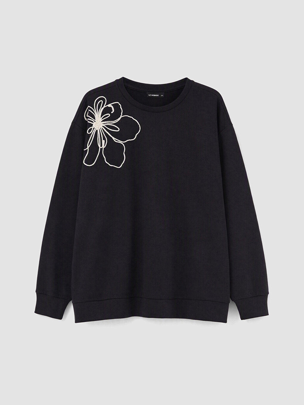 Siyah Büyük Beden Nakışlı Kadın Sweatshirt-2