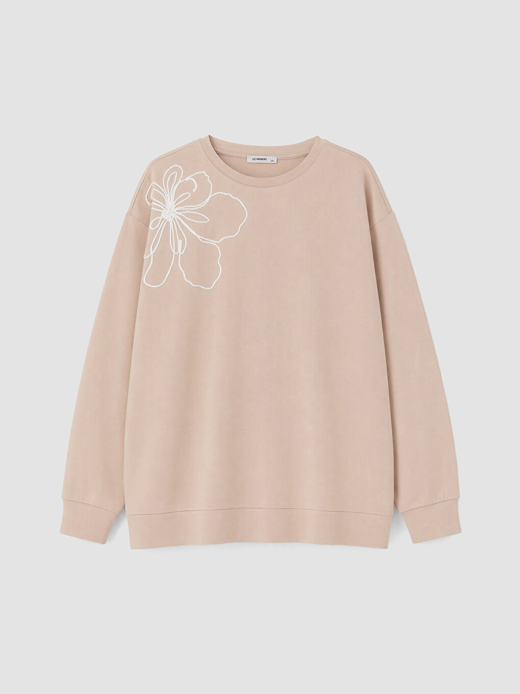 Bej Büyük Beden Nakışlı Kadın Sweatshirt-2