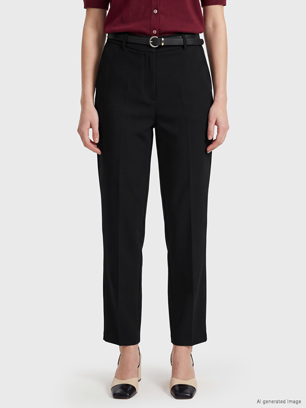 Waist Belted Women's Trousers-1