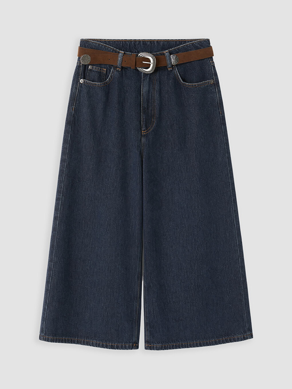 İndigo Beli Kemerli Kadın Jean Pantolon-4