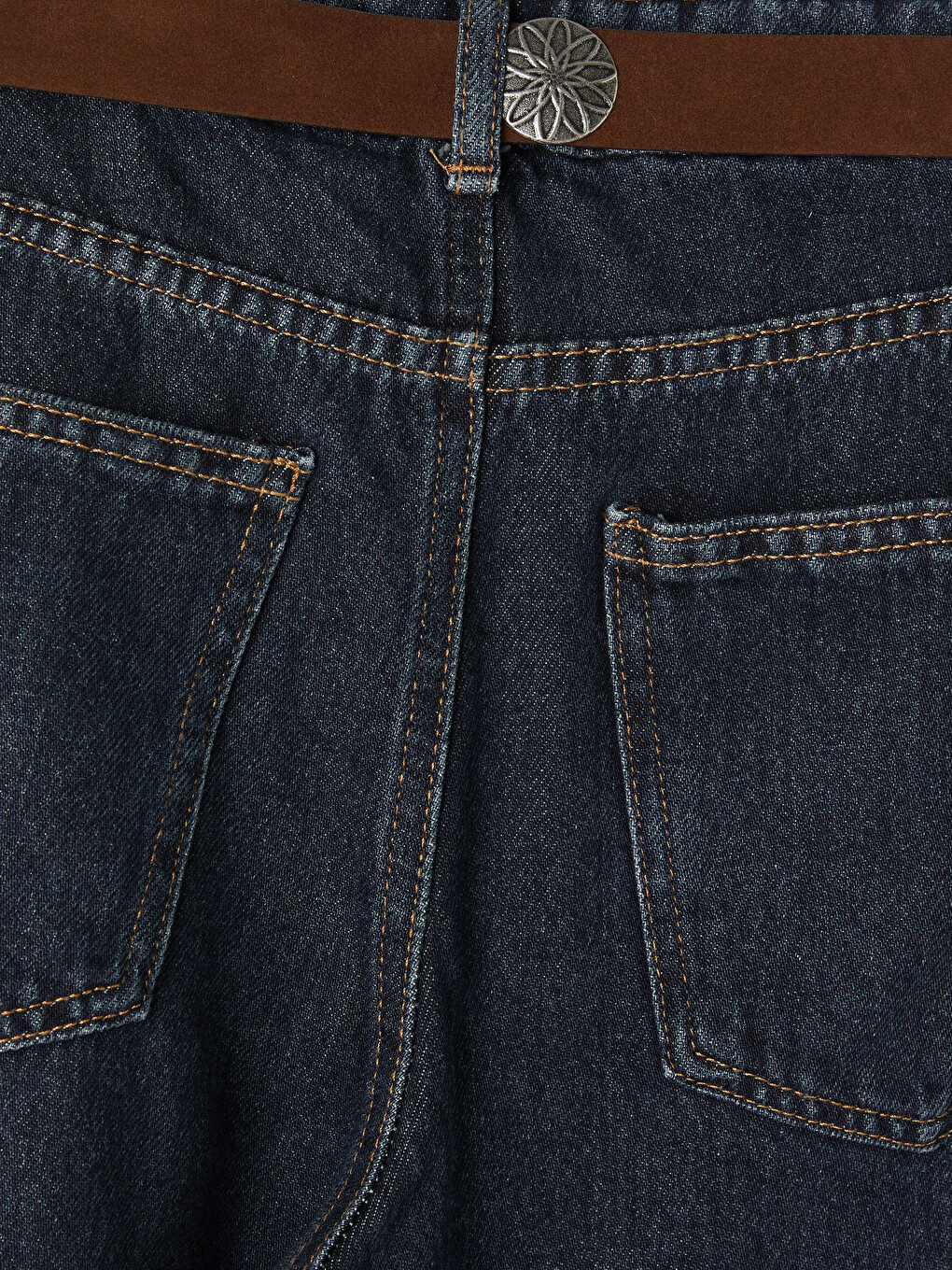 İndigo Beli Kemerli Kadın Jean Pantolon-7