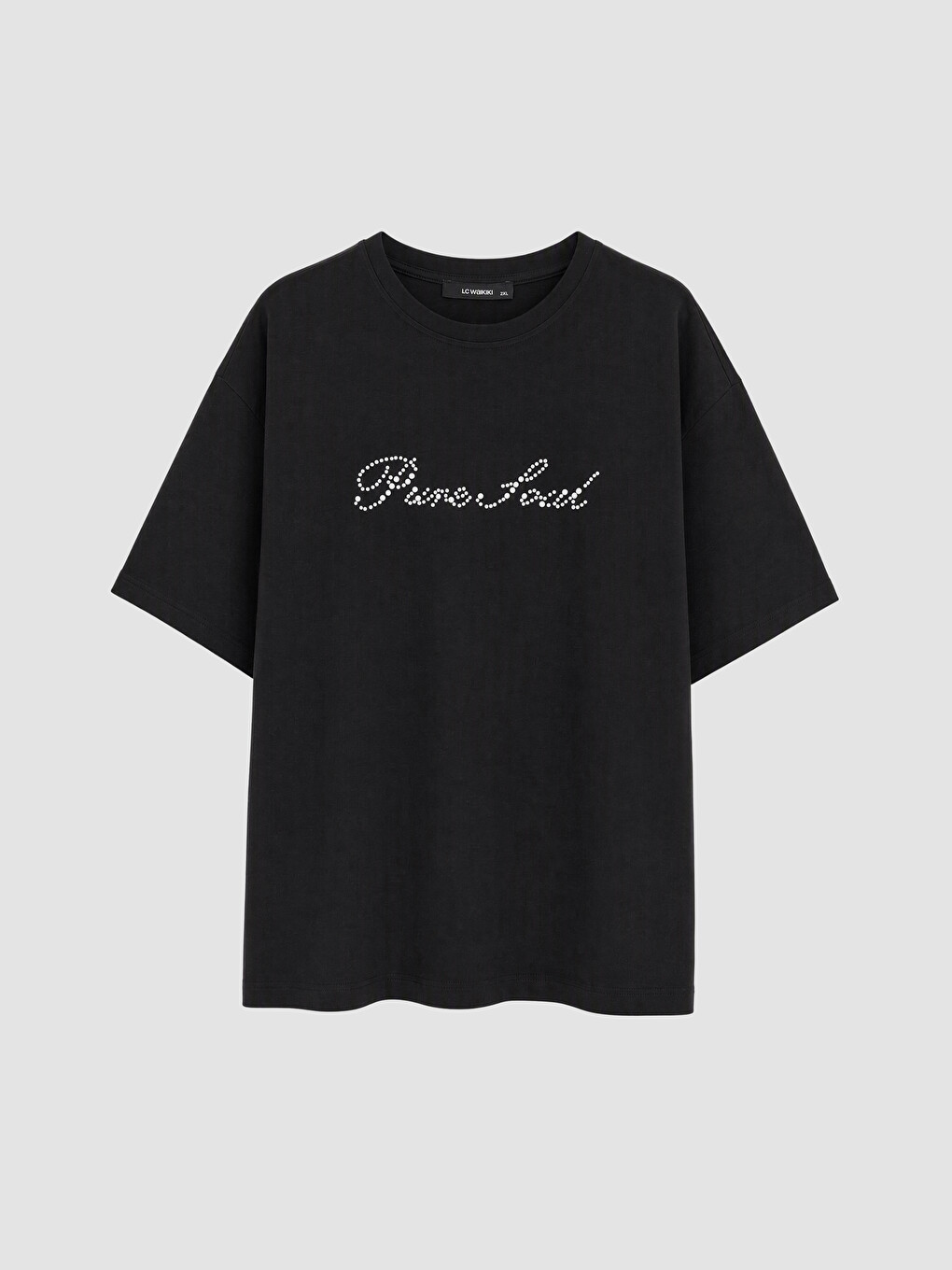 Bluzë T-shirt Pambuku 100% Madhësi Plus E Zbukuruar Me Gurë Vezullues Për Gra