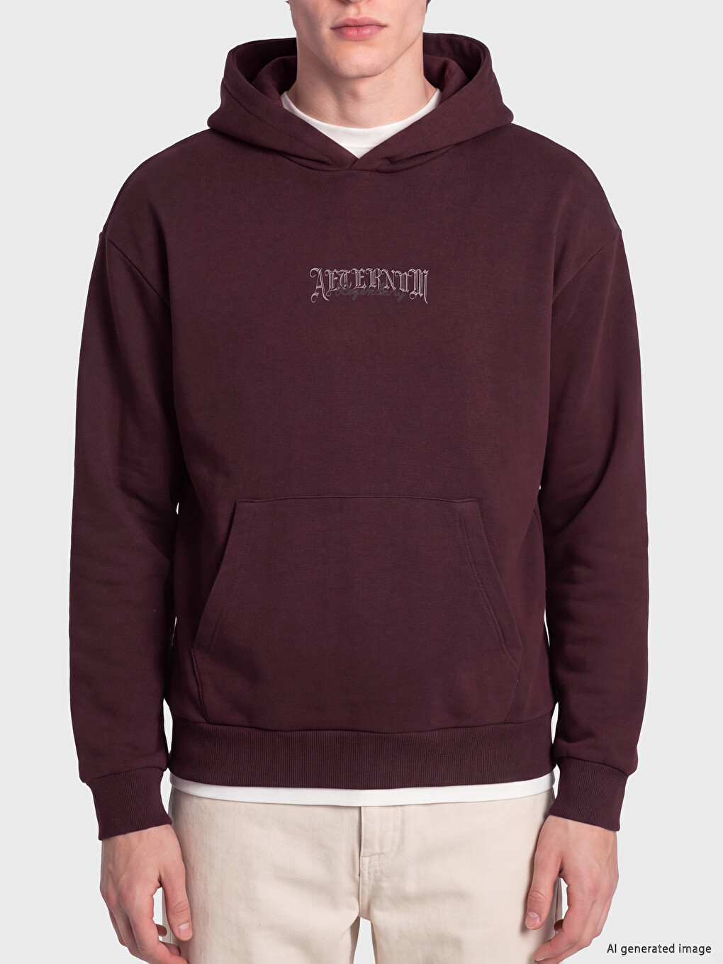 Mürdüm Baskılı Erkek Hoodie-1