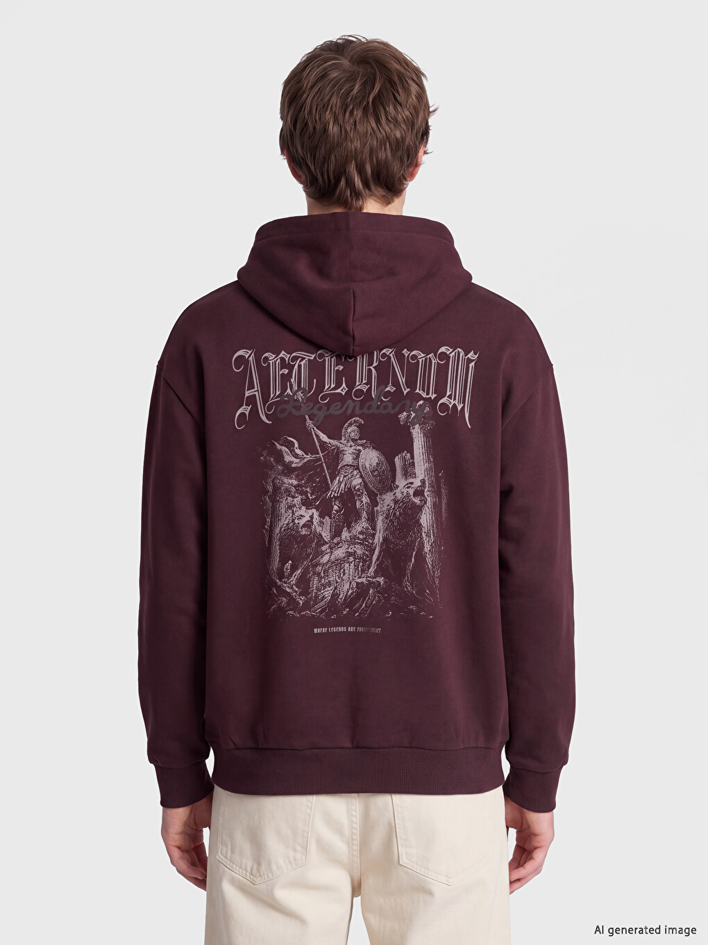 Mürdüm Baskılı Erkek Hoodie-2