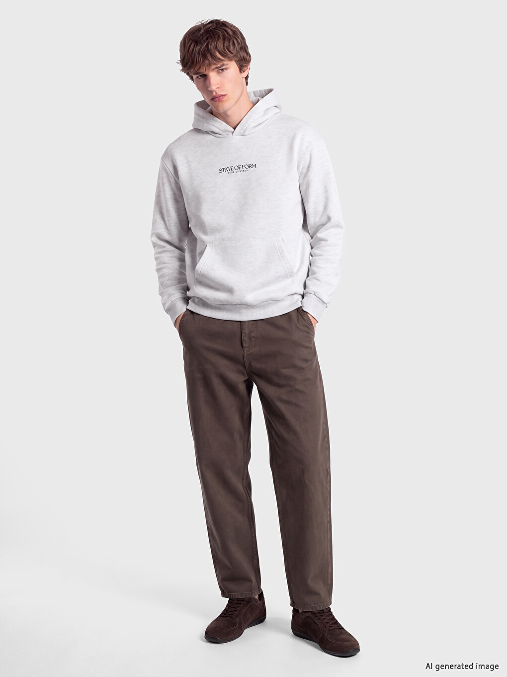 Gri Baskılı Erkek Kalın Hoodie