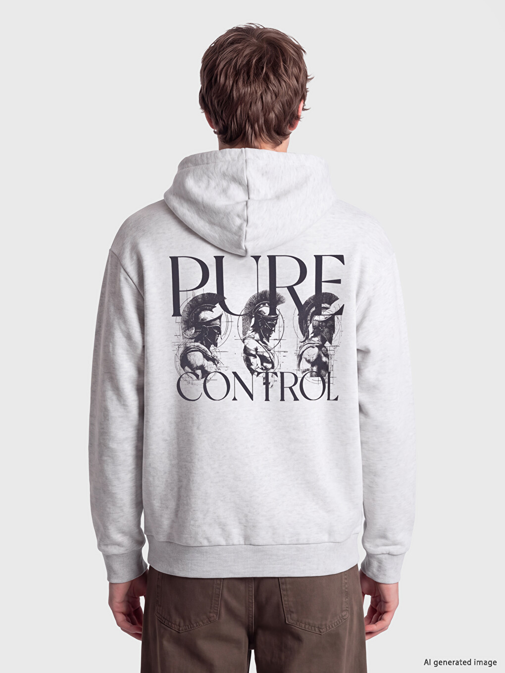 Gri Baskılı Erkek Kalın Hoodie-2