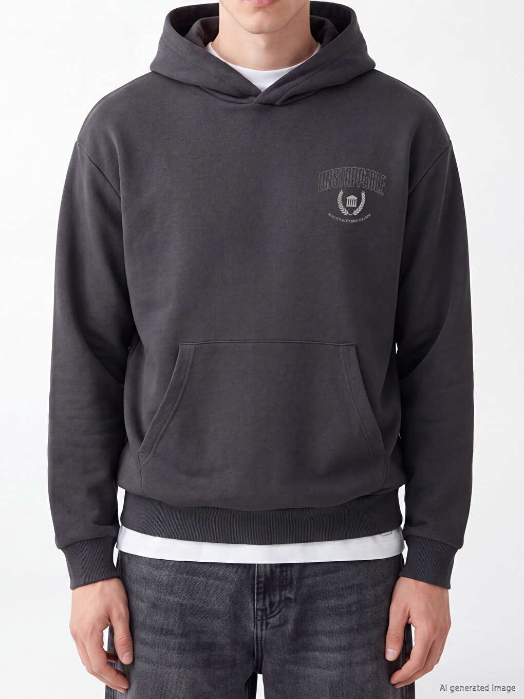 Antrasit Baskılı Erkek Hoodie-2