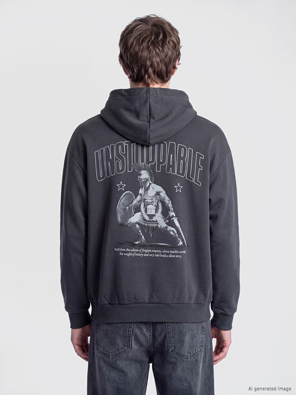 Antrasit Baskılı Erkek Hoodie-3