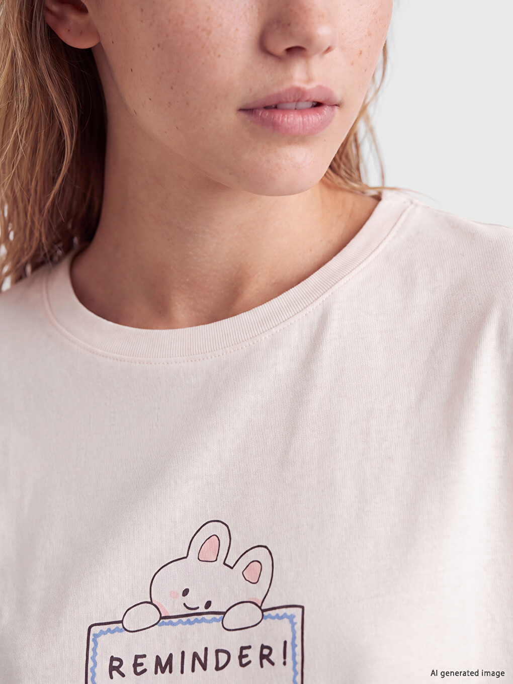 Ekru Bisiklet Yaka Baskılı Kadın Pijama Takım-2