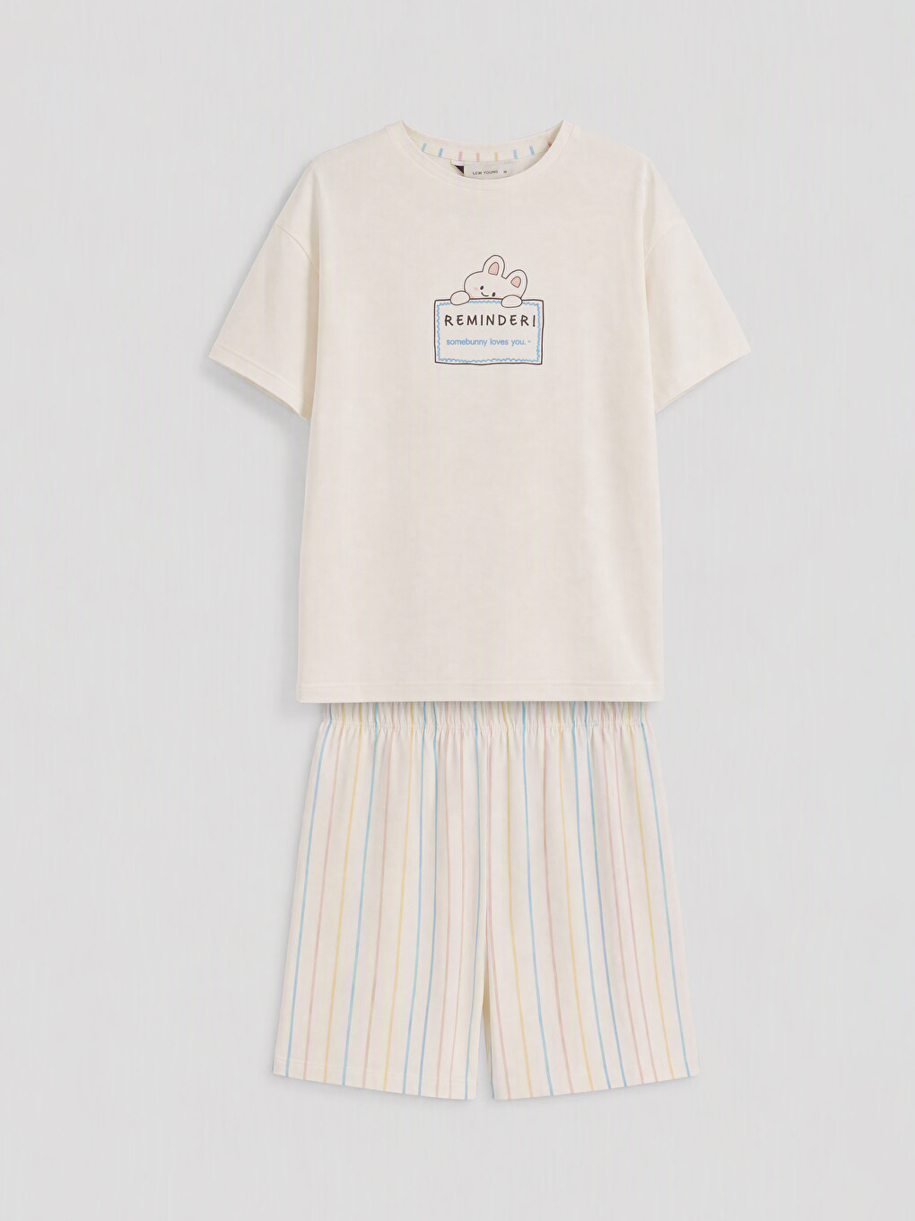 Ekru Bisiklet Yaka Kadın Şortlu Pijama Takımı-4
