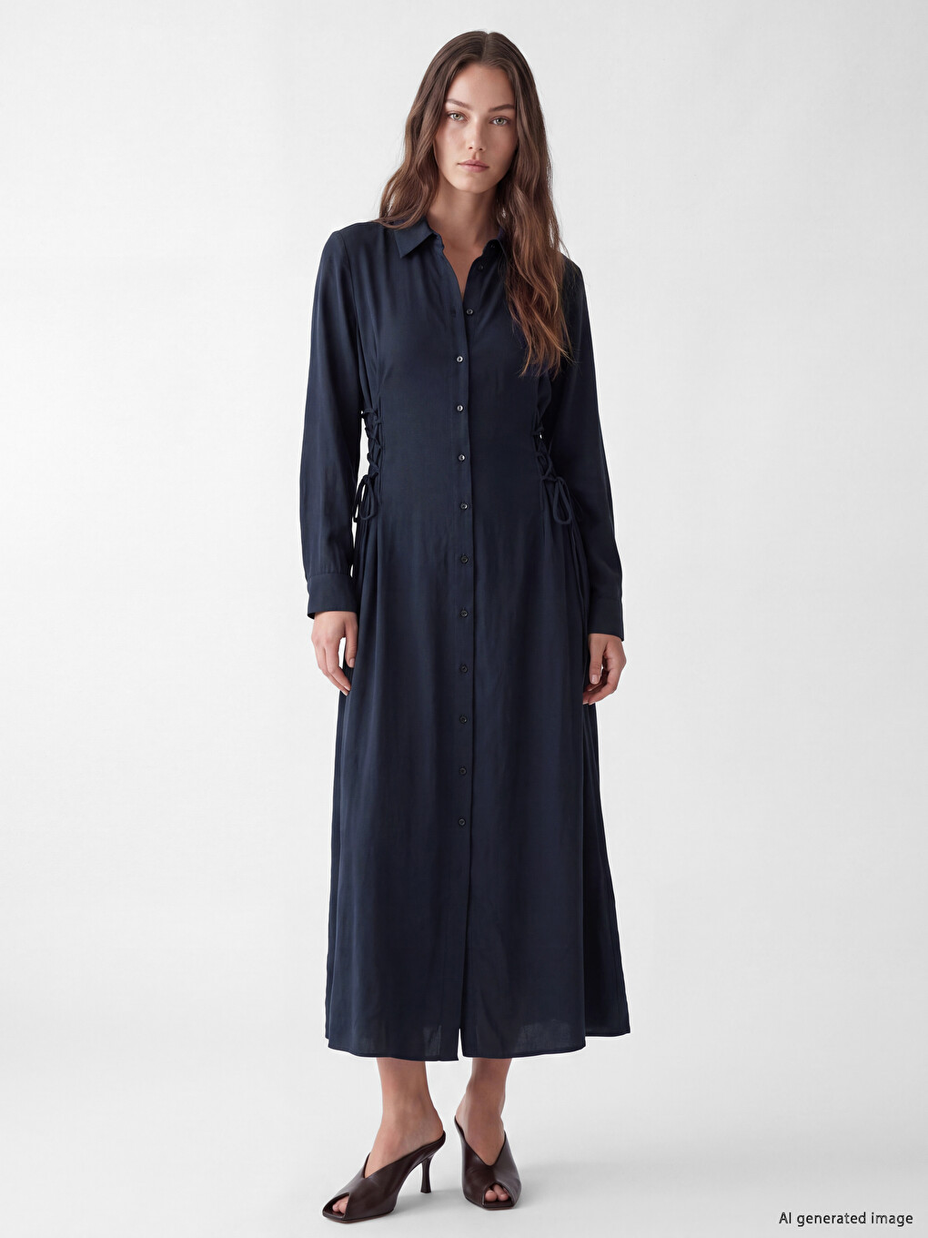 Eyelet Detailed Ruched Shirt Dress