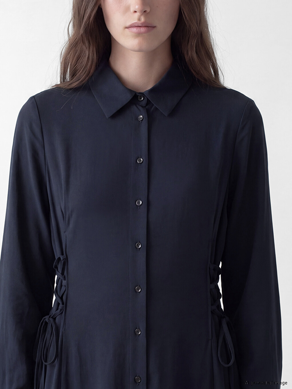Eyelet Detailed Ruched Shirt Dress-1