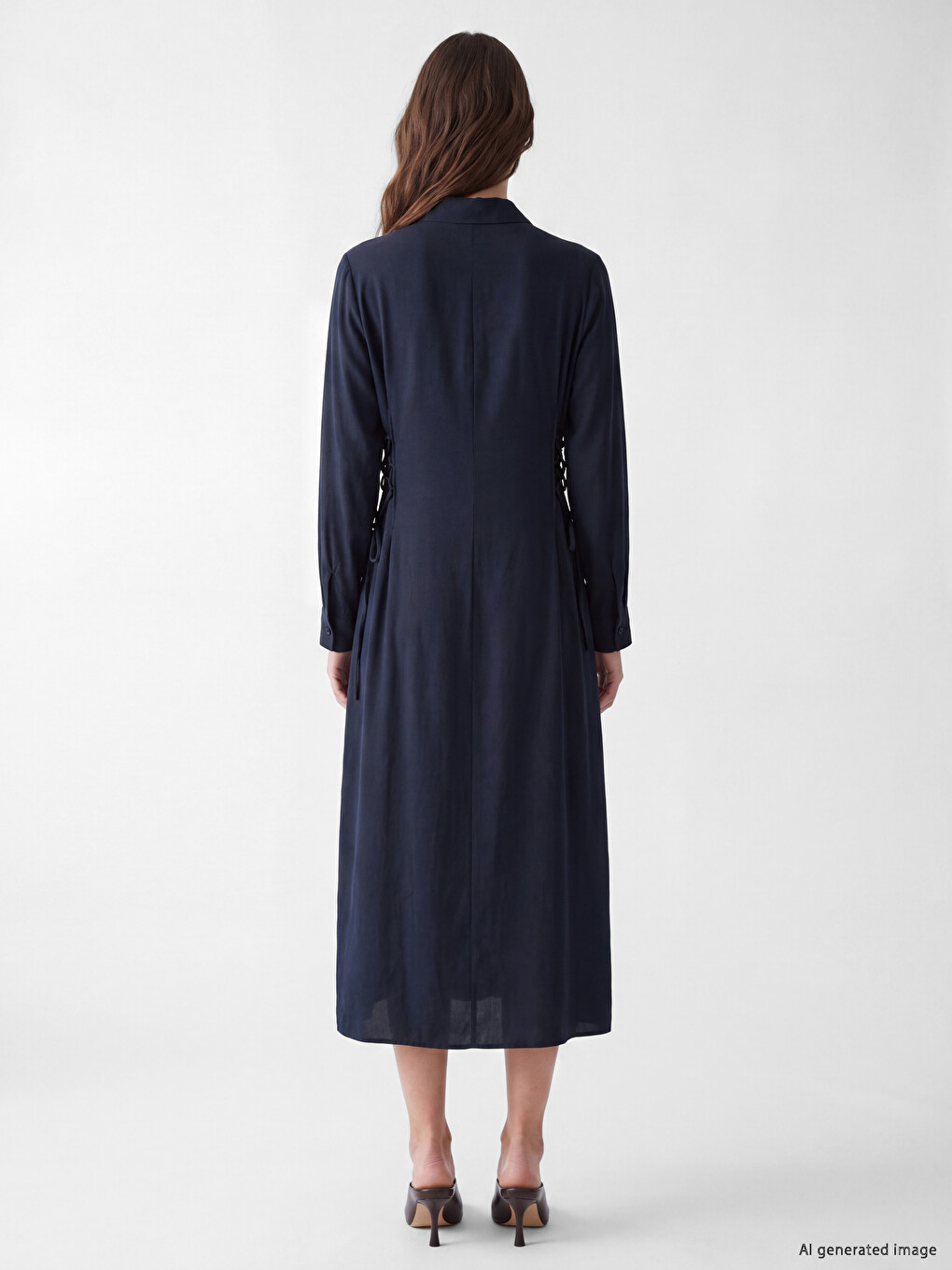 Eyelet Detailed Ruched Shirt Dress-2