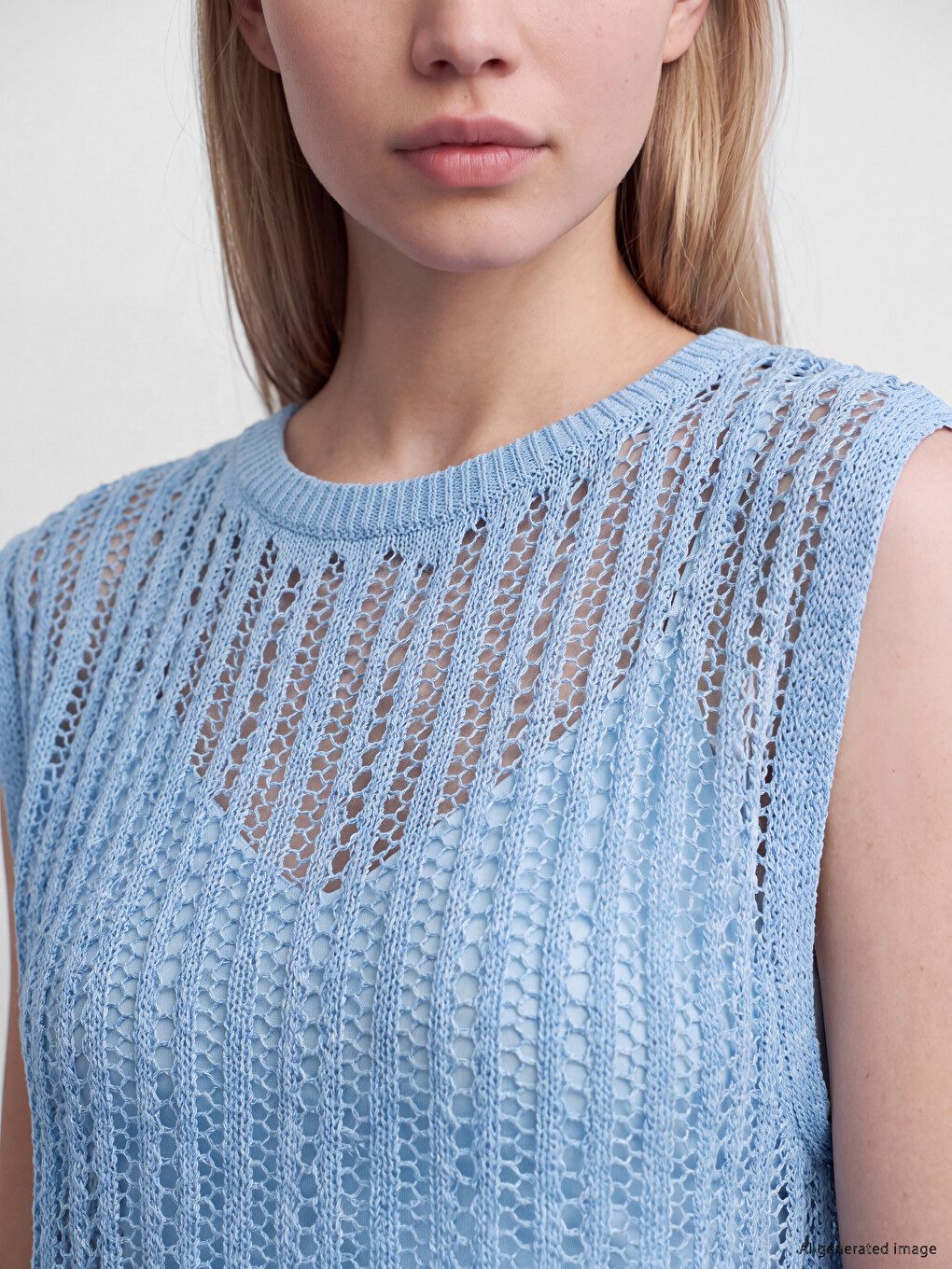 Crew Neck Open-knit Women's Knitwear Sweater Vest-2