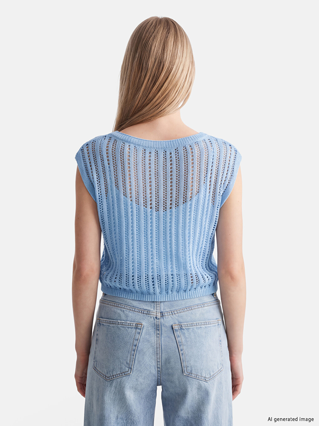 Crew Neck Open-knit Women's Knitwear Sweater Vest-3