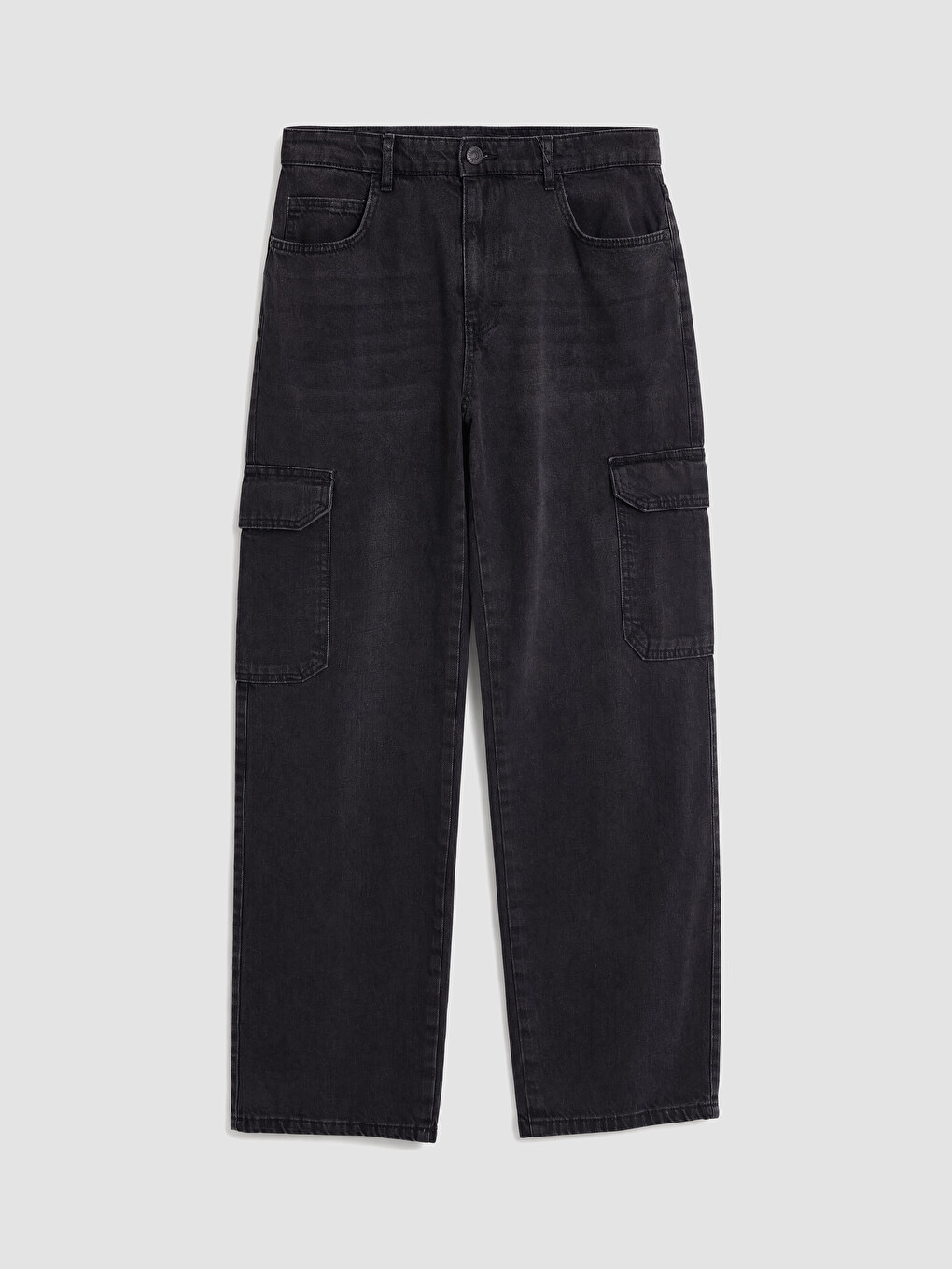 Siyah Baggy Fit Erkek Kargo Jean Pantolon