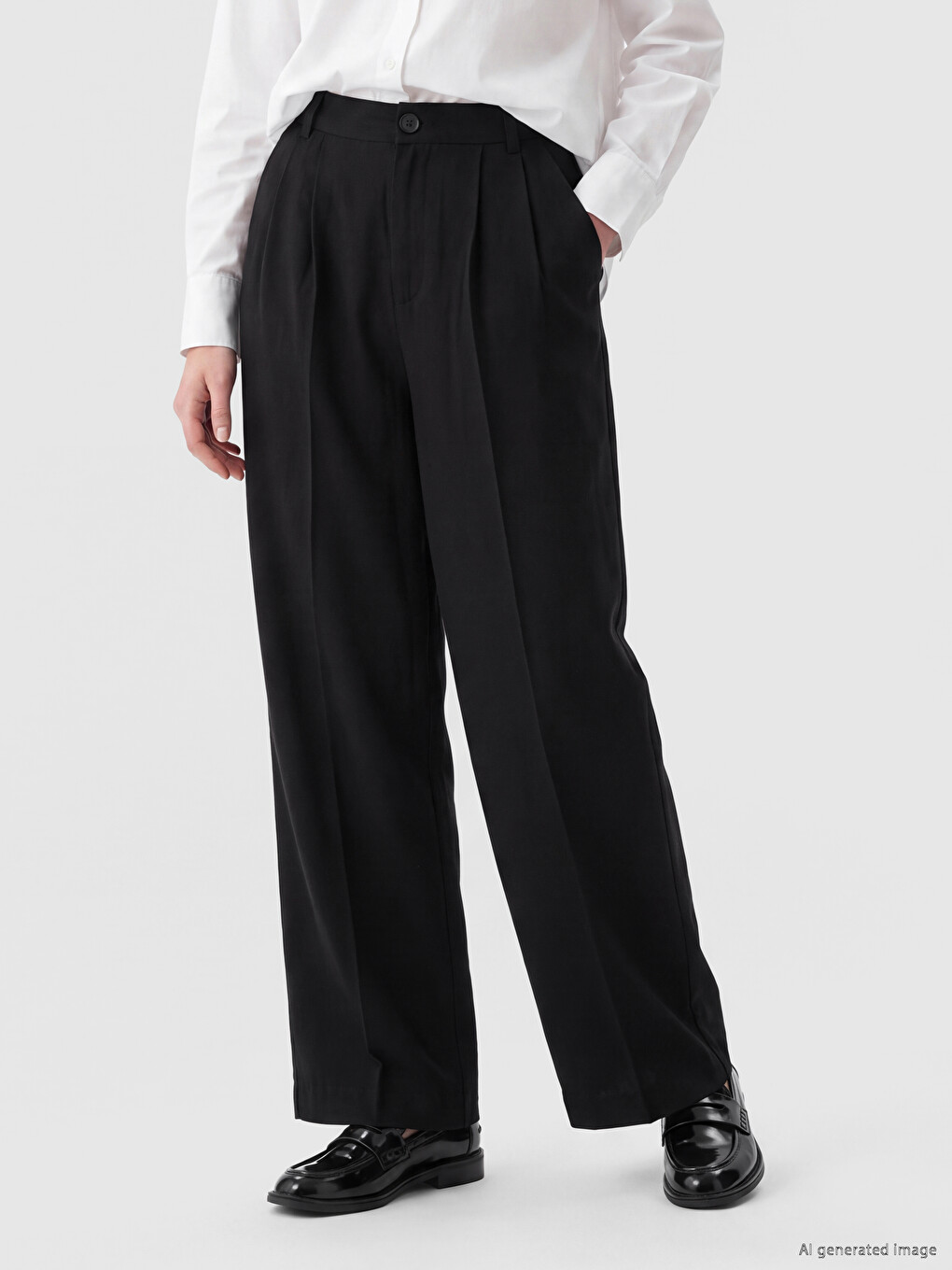 Loose Fit Women's Pleated Fabric Trousers-1