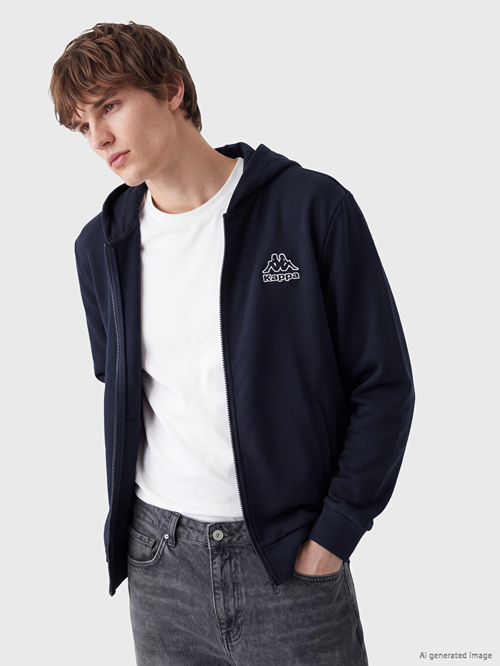 Lacivert Kapüşonlu Erkek Fermuarlı Sweatshirt