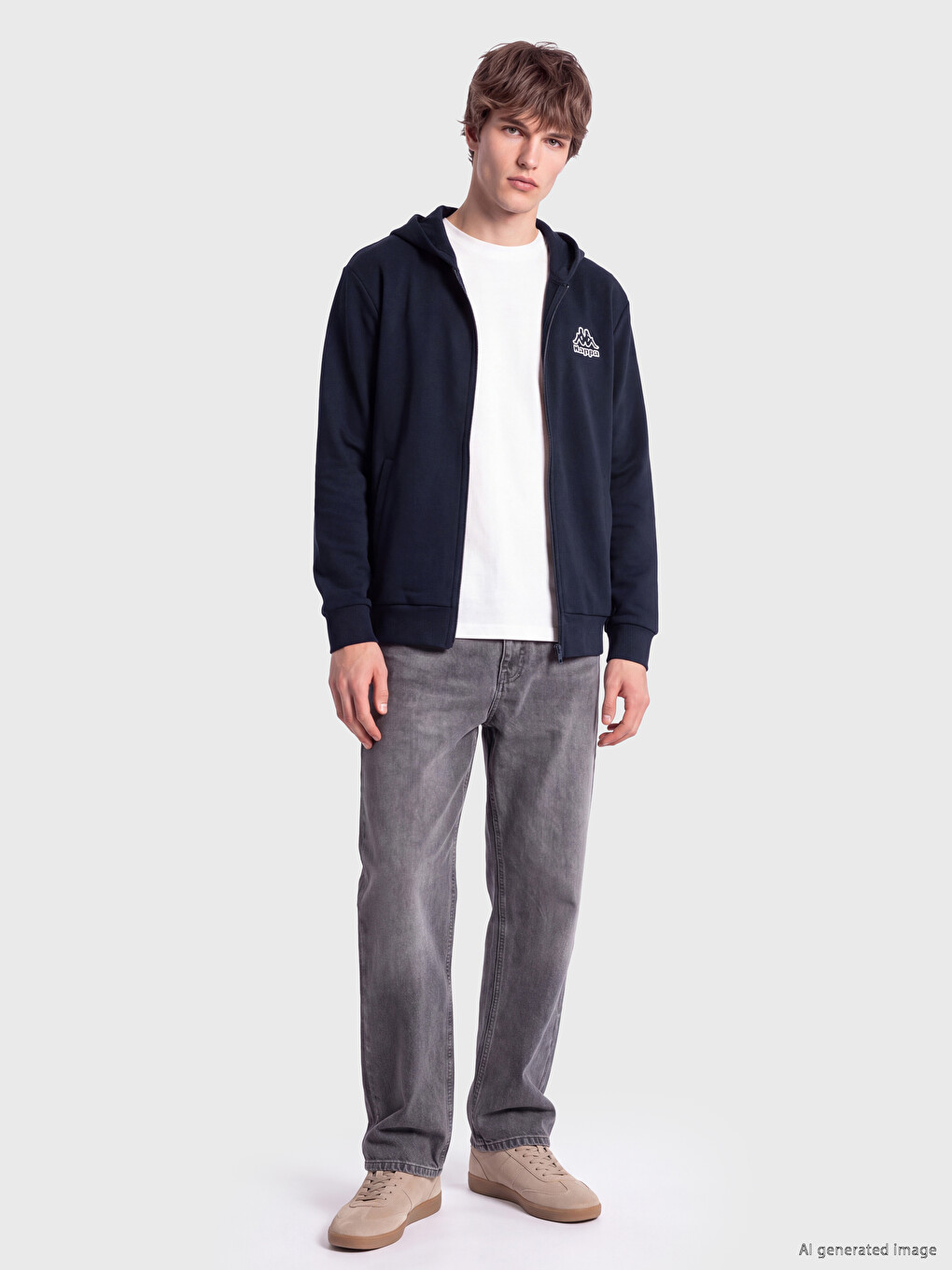 Lacivert Kapüşonlu Erkek Fermuarlı Sweatshirt-1