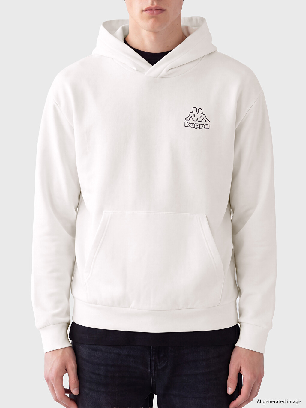 Ekru Nakışlı Erkek Hoodie-2