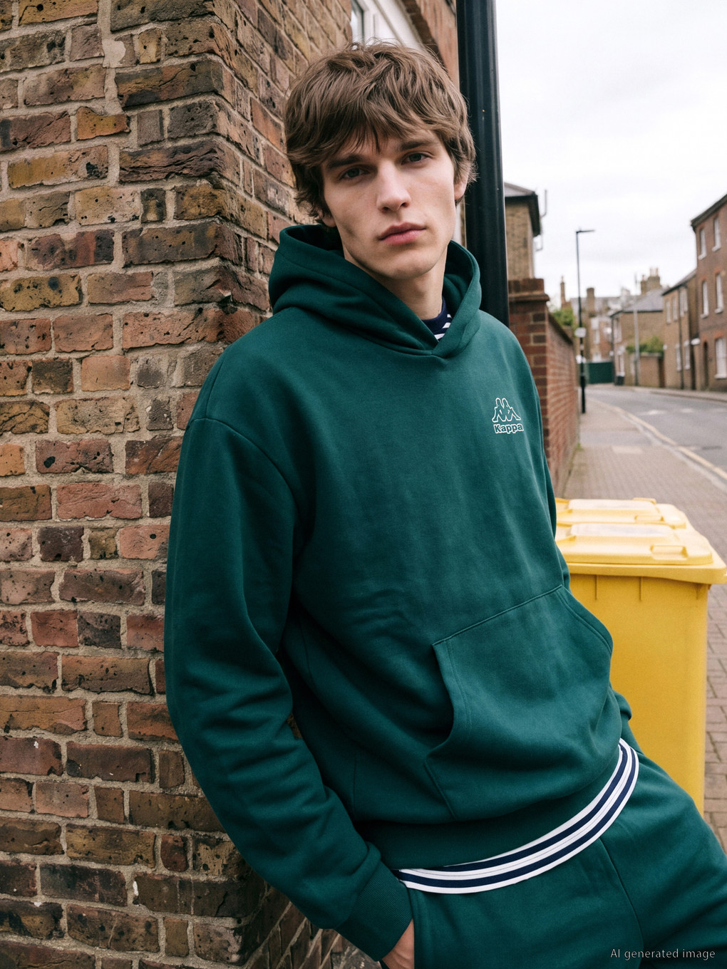 Yeşil Nakışlı Erkek Hoodie