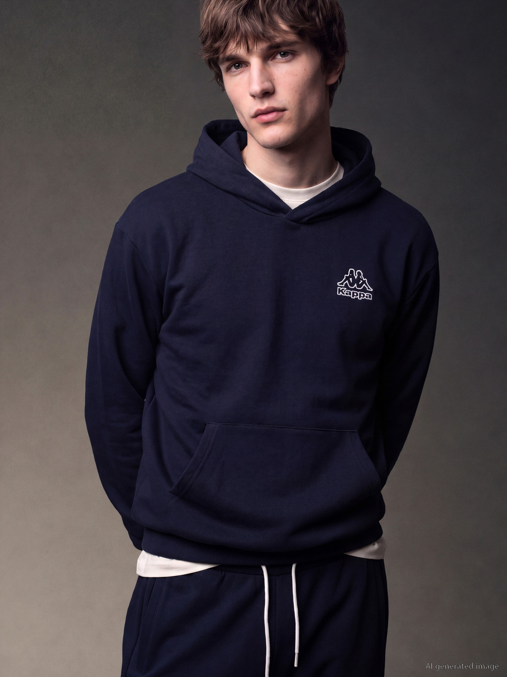 Lacivert Nakışlı Erkek Hoodie-2