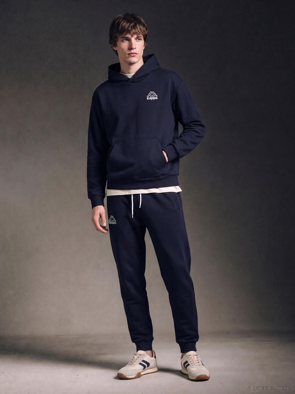 Lacivert Nakışlı Erkek Hoodie-3