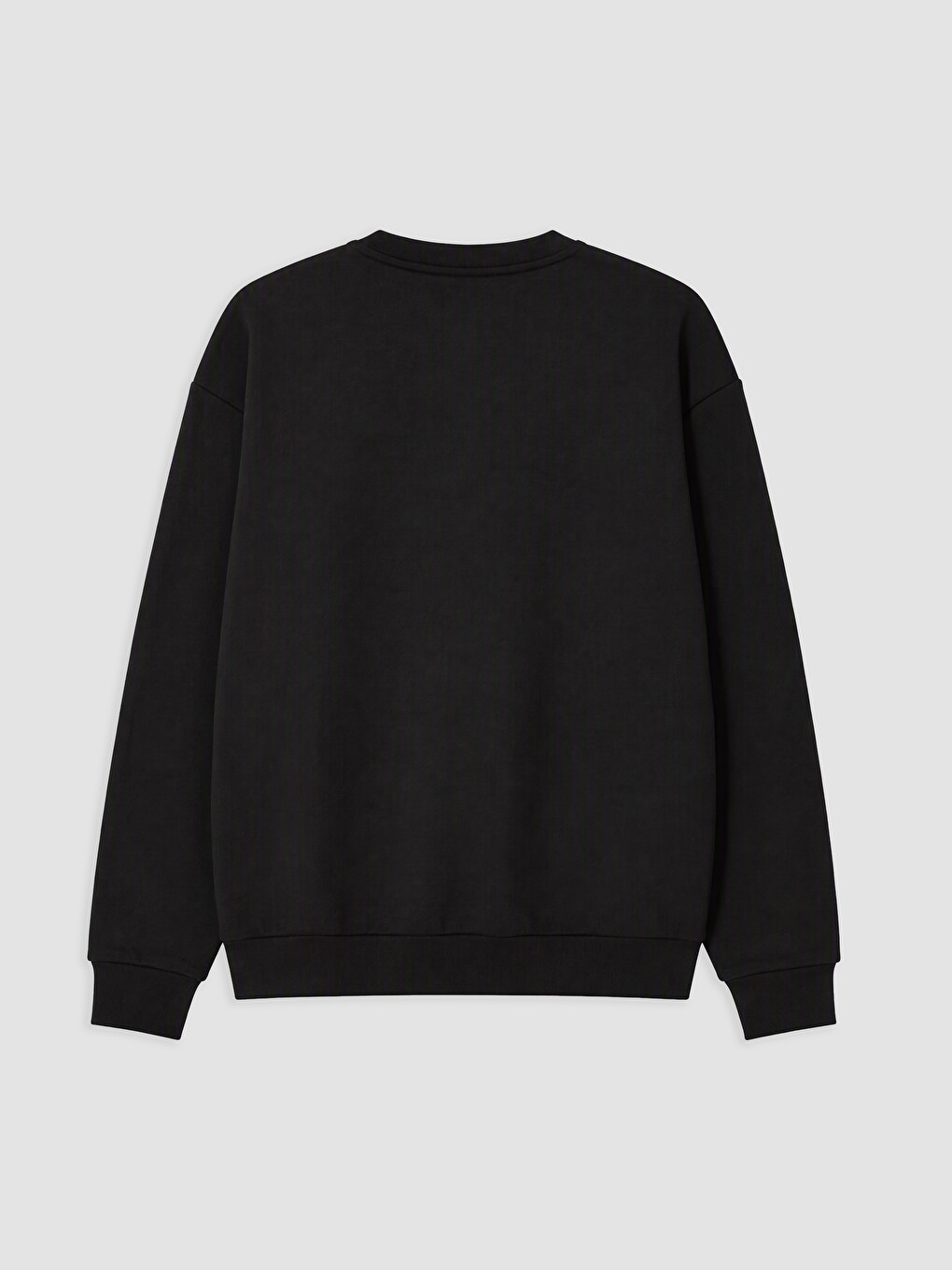 Siyah Bisiklet Yaka Nakışlı Erkek Sweatshirt-1