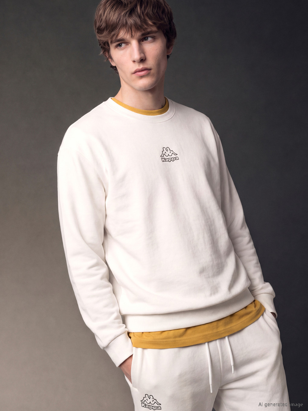 Ekru Bisiklet Yaka Nakışlı Erkek Sweatshirt-1