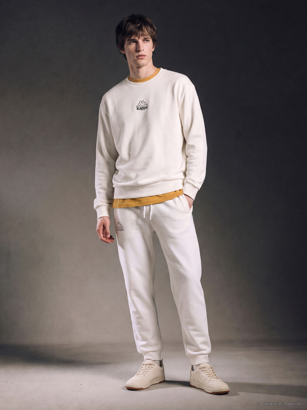 Ekru Bisiklet Yaka Nakışlı Erkek Sweatshirt-2