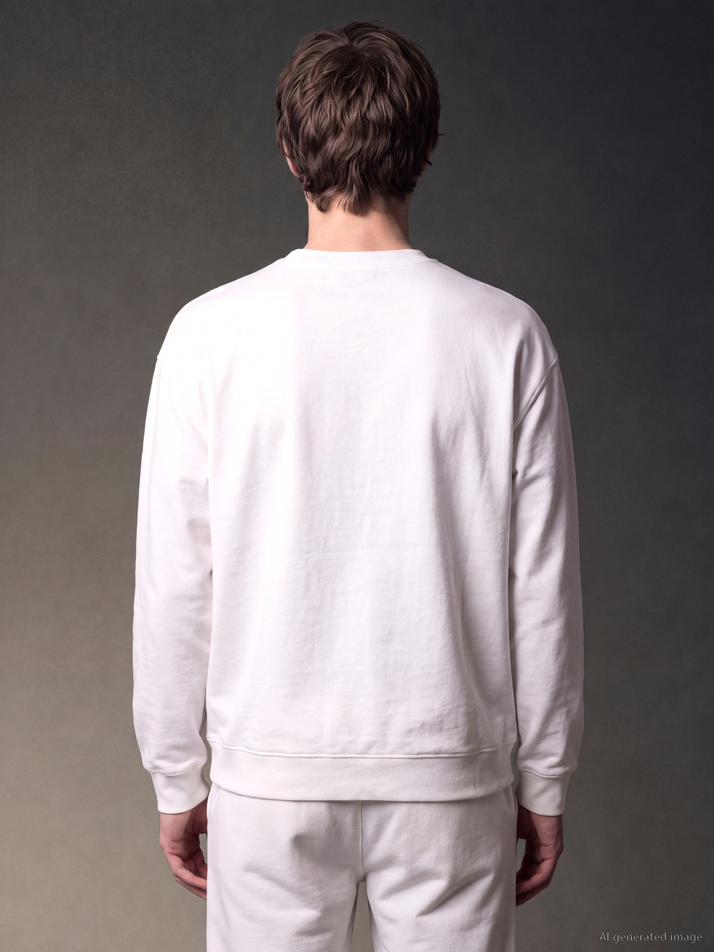 Ekru Bisiklet Yaka Nakışlı Erkek Sweatshirt-4