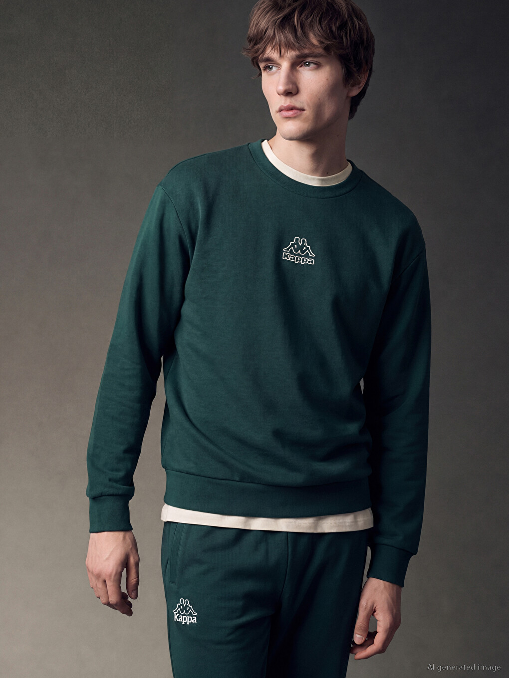 Yeşil Bisiklet Yaka Nakışlı Erkek Sweatshirt-2