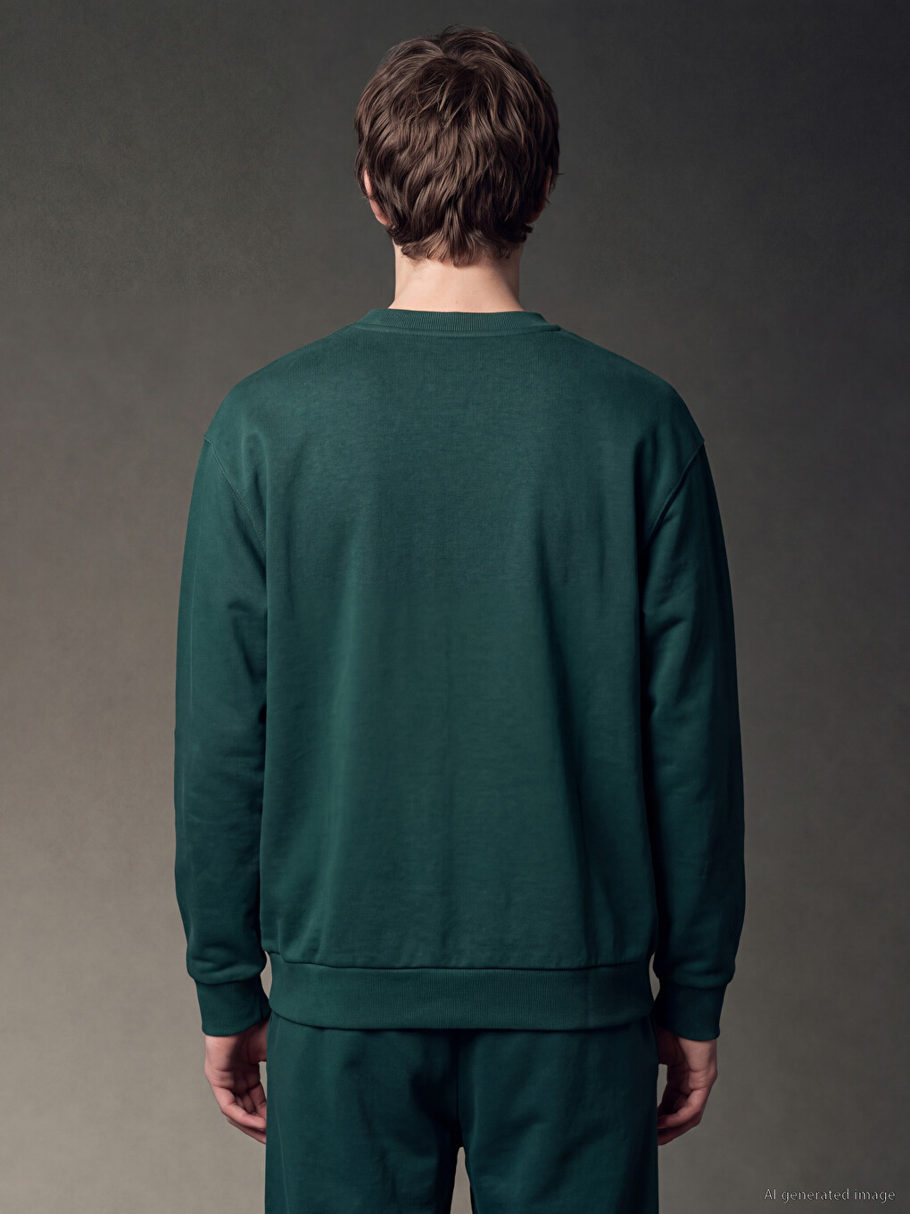 Yeşil Bisiklet Yaka Nakışlı Erkek Sweatshirt-5