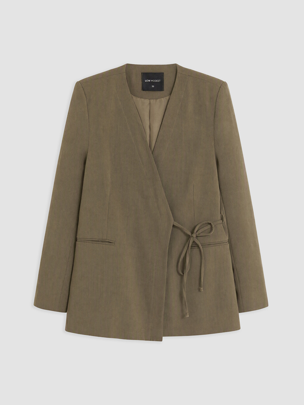 Haki Kruvaze Yaka Bağlamalı Oversize Kadın Blazer Ceket
