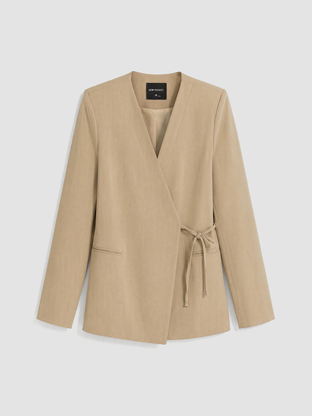 Kahverengi Kruvaze Yaka Bağlamalı Oversize Kadın Blazer Ceket