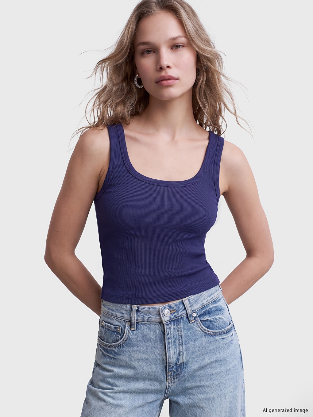 U Neck Women's Ribbed Tank Top
