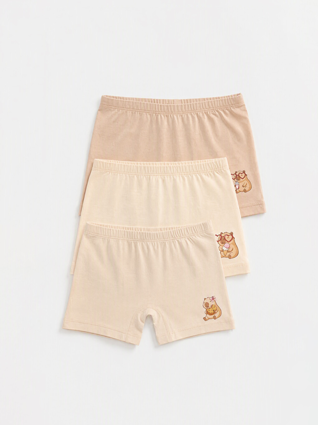 Ekru Baskılı Kız Çocuk Boxer 3'lü-1