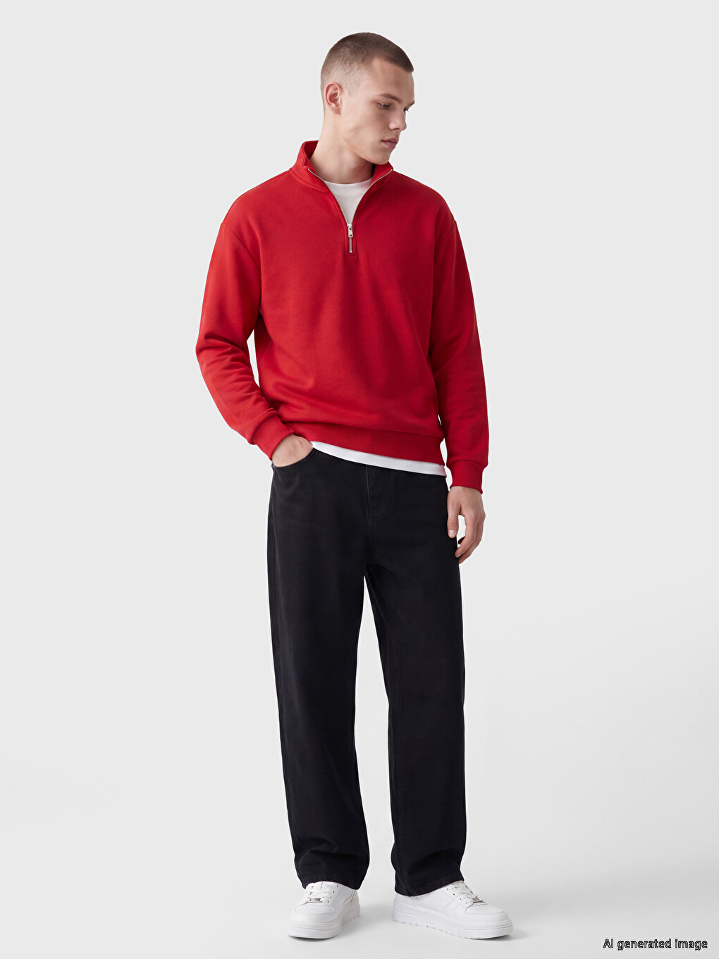 Half Zippered Mock Neck Men's Sweatshirt-1