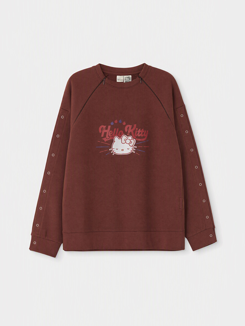 Kahverengi Kolay Giyilebilir Hello Kitty Baskılı Kız Çocuk Sweatshirt-1