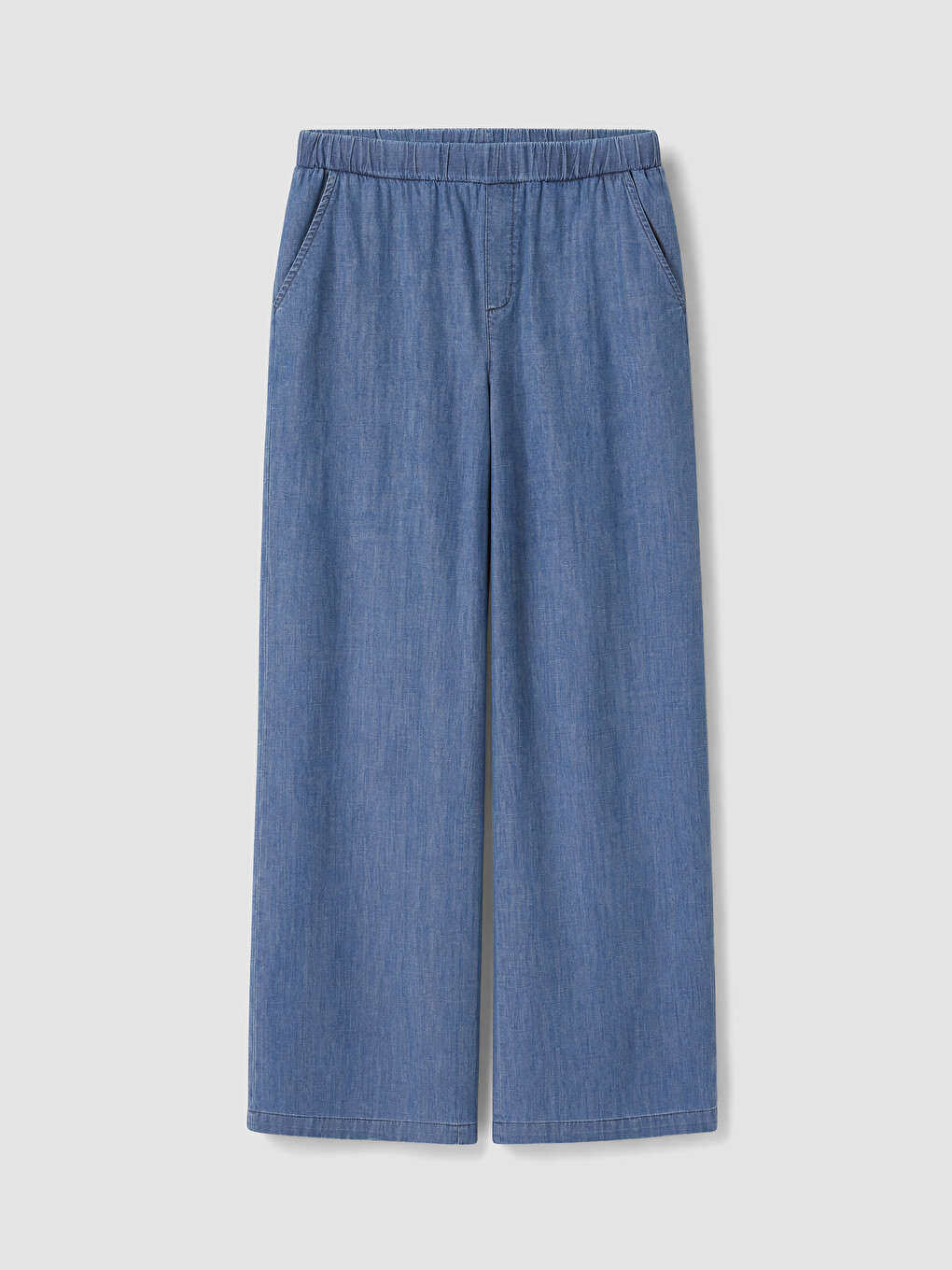 İndigo Beli Lastikli Wideleg Kadın Jean Pantolon-4