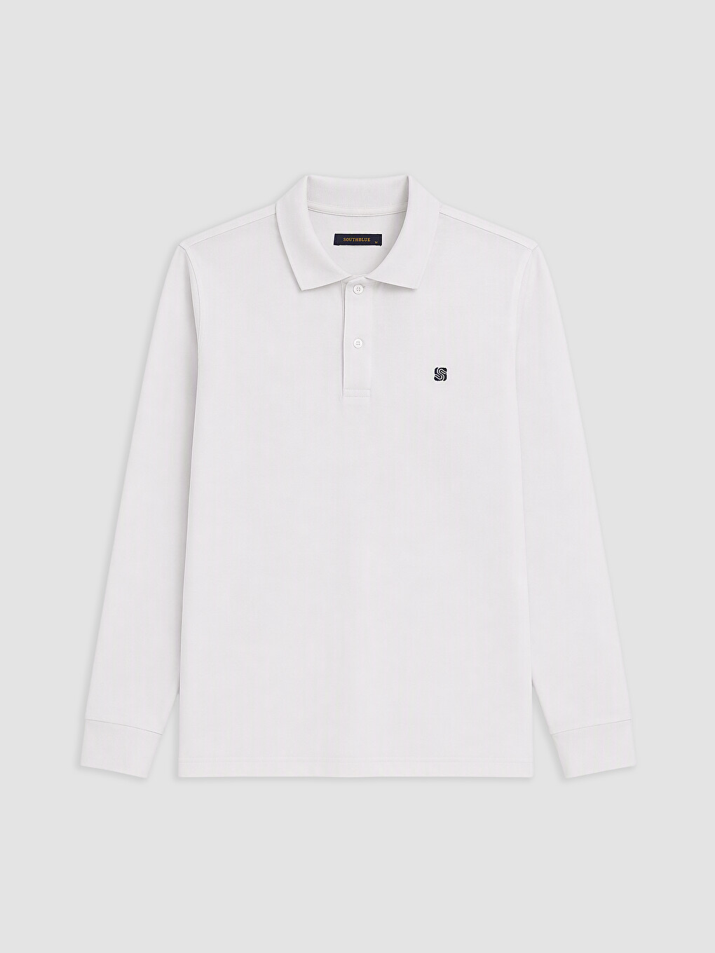 Beyaz Polo Yaka Nakışlı Erkek Sweatshirt