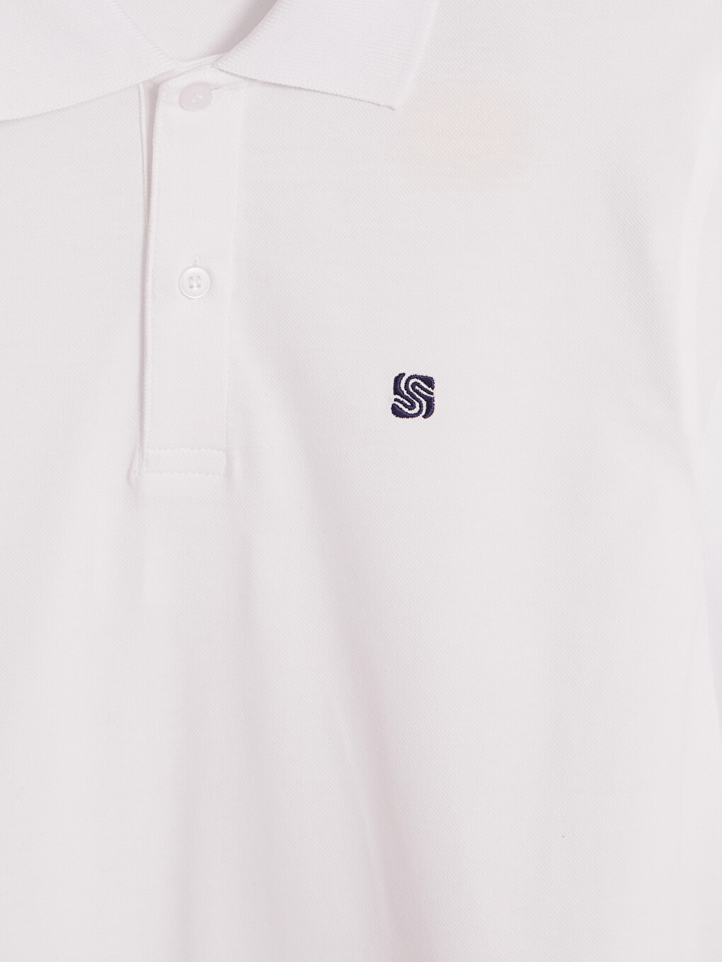 Beyaz Polo Yaka Nakışlı Erkek Sweatshirt-2