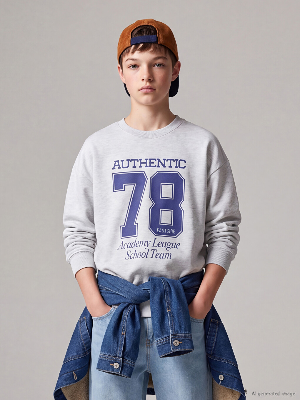Gri 2'li Bisiklet Yaka Erkek Çocuk Sweatshirt-1
