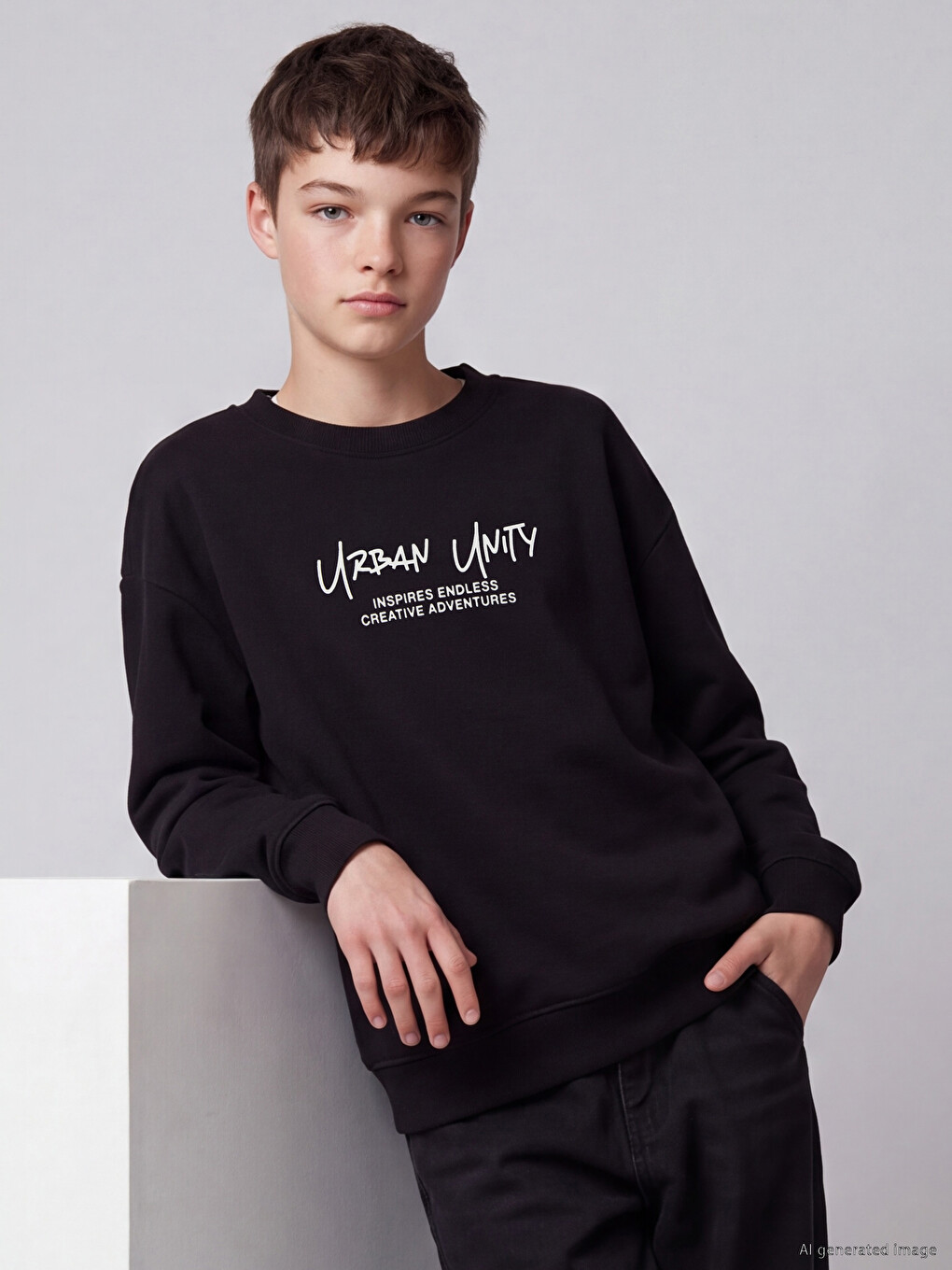 Gri 2'li Bisiklet Yaka Erkek Çocuk Sweatshirt-3