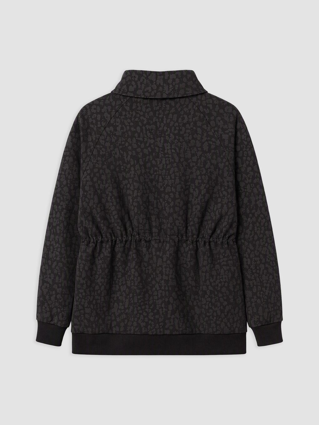 Siyah Leopar Desenli Kadın Fermuarlı Sweatshirt-1
